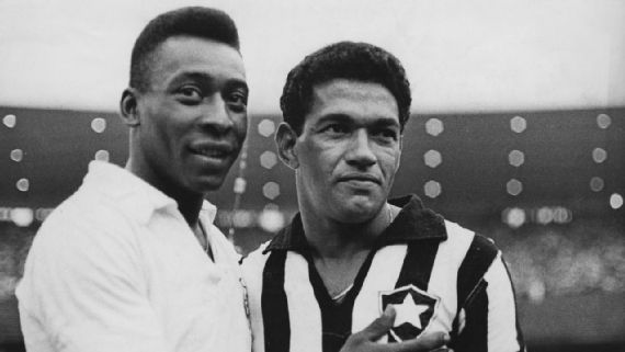 Pelé y Garrincha en 1968 Getty