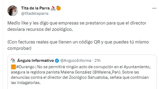 La regidora Tita de la Parra denuncia corrupción en el Zoológico Sahuatoba de Durango