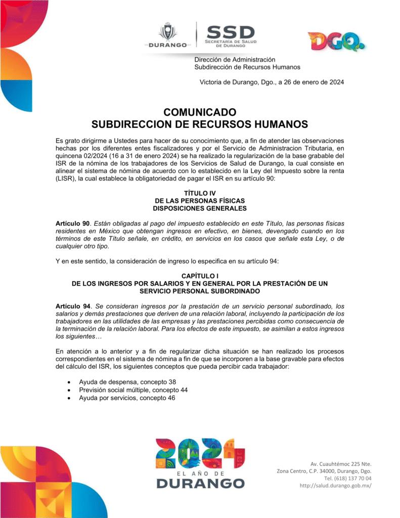 ssdurango comunicado 1