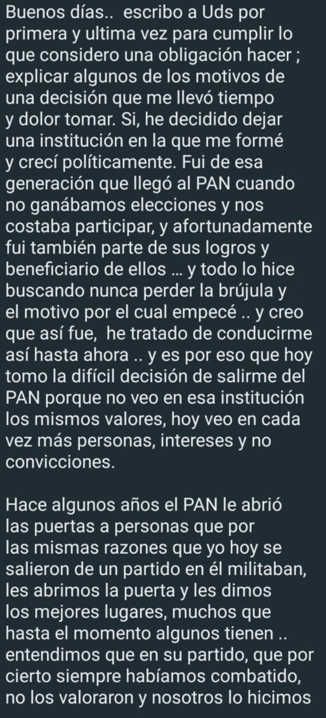 Jorge Alejandro Salum del Palacio ha anunciado su renuncia al Partido Acción Nacional (PAN), marcando el fin de una larga asociación y señalando su intención de unirse a Movimiento Ciudadano (MC)