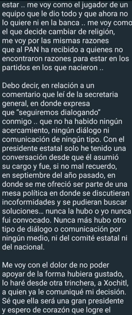 Jorge Alejandro Salum del Palacio ha anunciado su renuncia al Partido Acción Nacional (PAN), marcando el fin de una larga asociación y señalando su intención de unirse a Movimiento Ciudadano (MC)