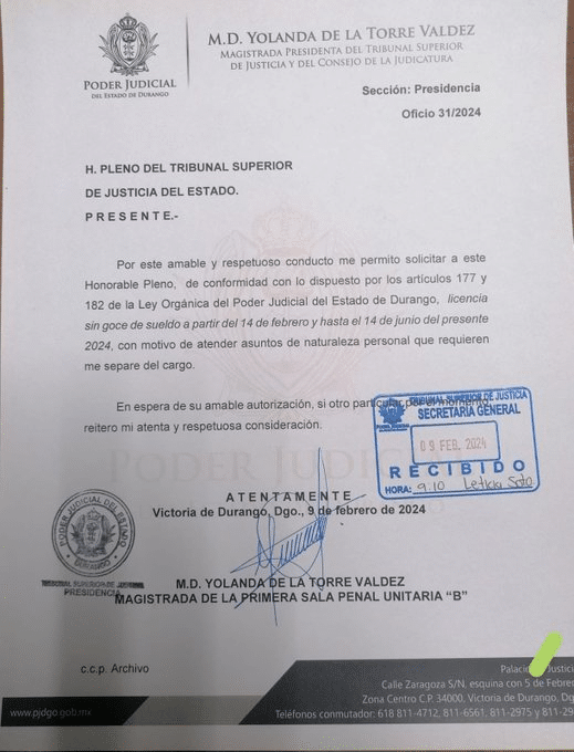 Yolanda de la Torre deja el Poder Judicial de Durango para volver a ser Diputada Federal