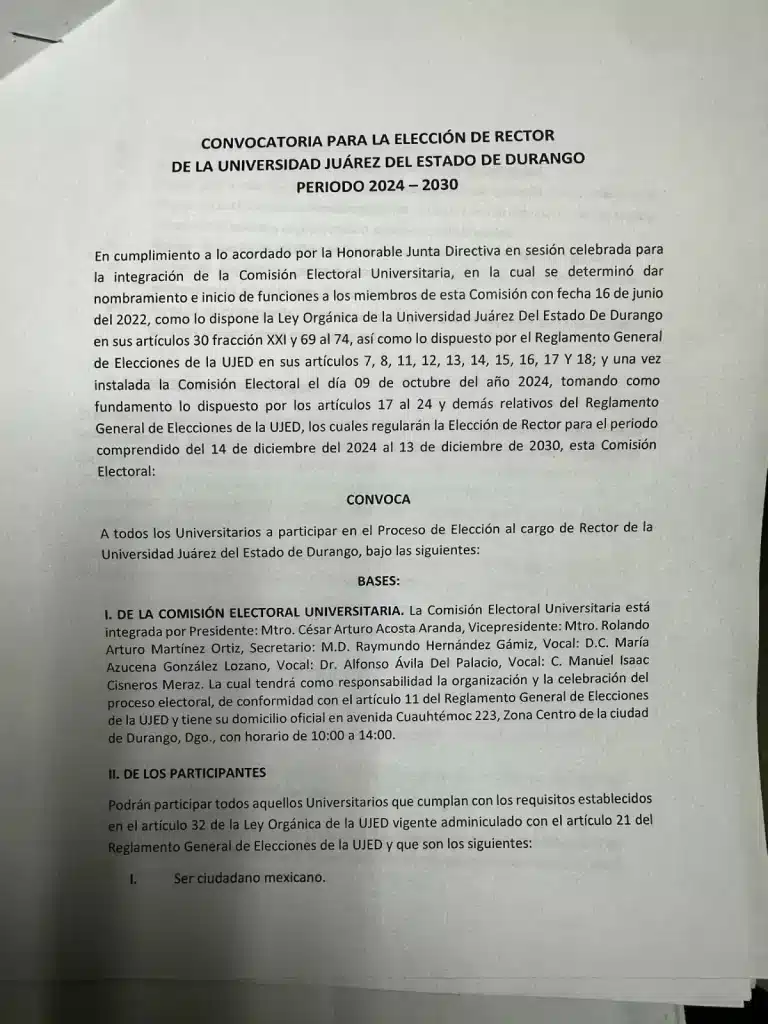 convocatoria rectoria ujed