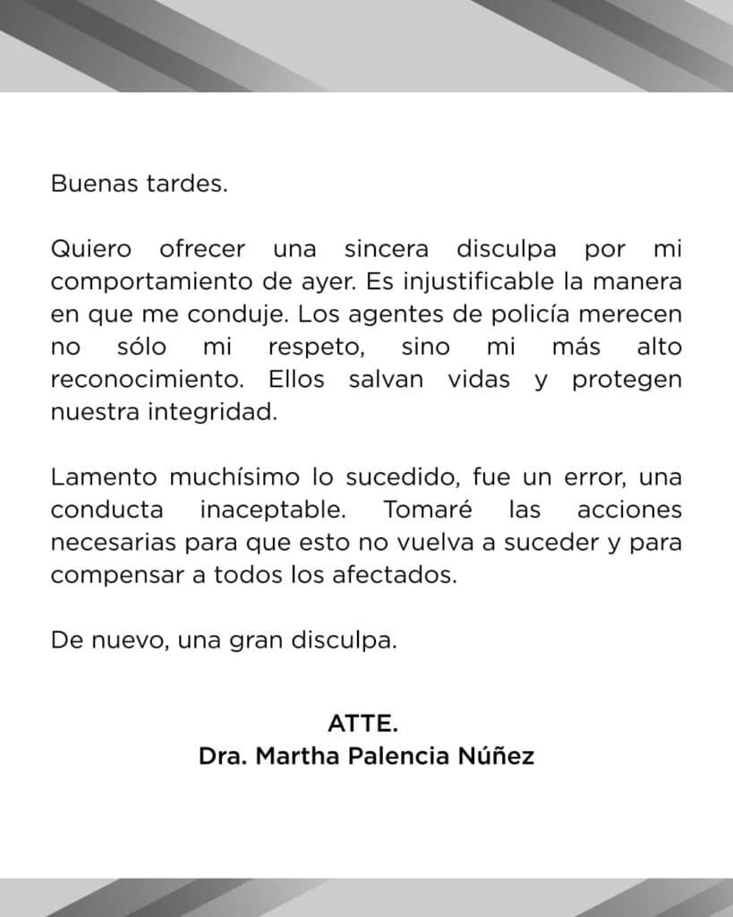 disculpa Martha Palencia