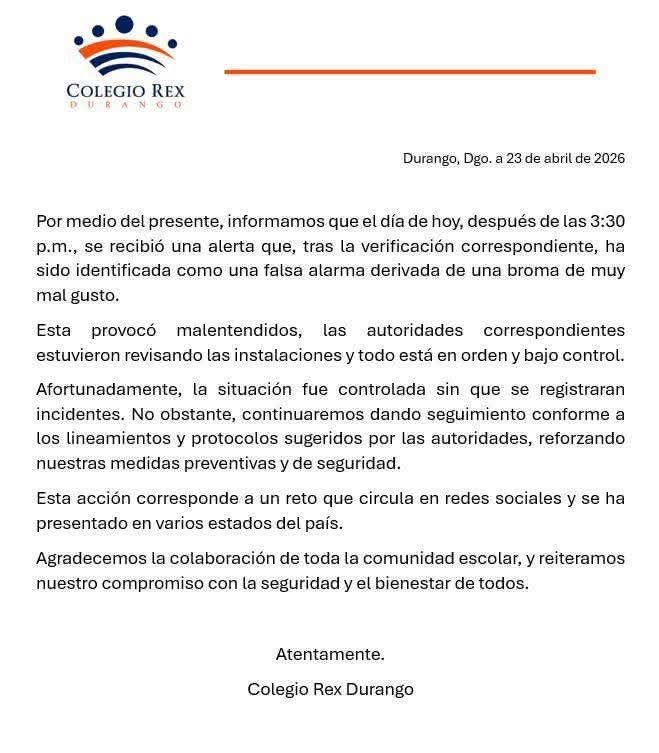 colegio rex comunicado bomba