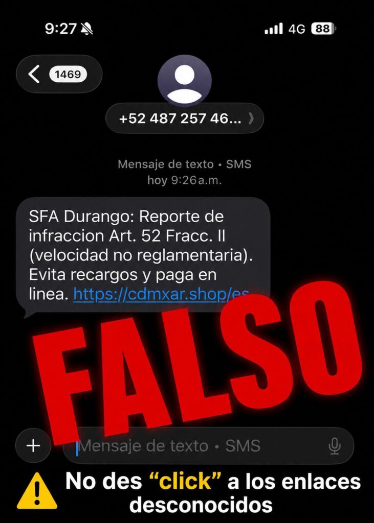 Mensajes falsos de multas y apoyos en Durango: cómo identificar el phishing por SMS en 2026