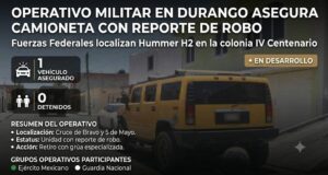 Operativo militar en Durango deja una camioneta Hummer asegurada en la colonia IV Centenario