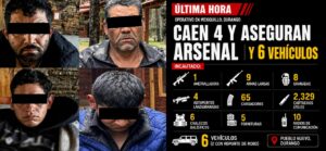 SEDENA detiene a 4 personas con arsenal en Mexiquillo, Durango; extraoficialmente se menciona captura de “El Flechas”