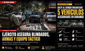 Operativo Federal asegura 5 vehículos blindados y armas de fuego en Durango