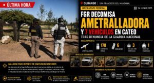 Otro Cateo de FGR: aseguran 7 vehículos, ametralladora, cartuchos e inmueble en San Francisco del Manzanal, Durango