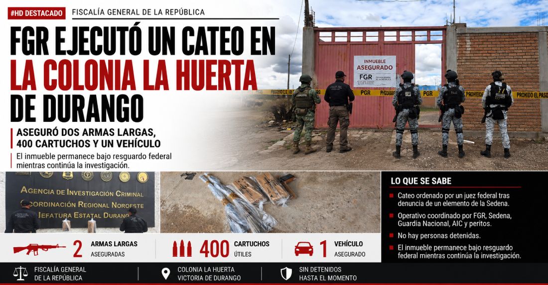 Catean vivienda en colonia Las Huertas en Durango; aseguran armas, 400 cartuchos y un vehículo