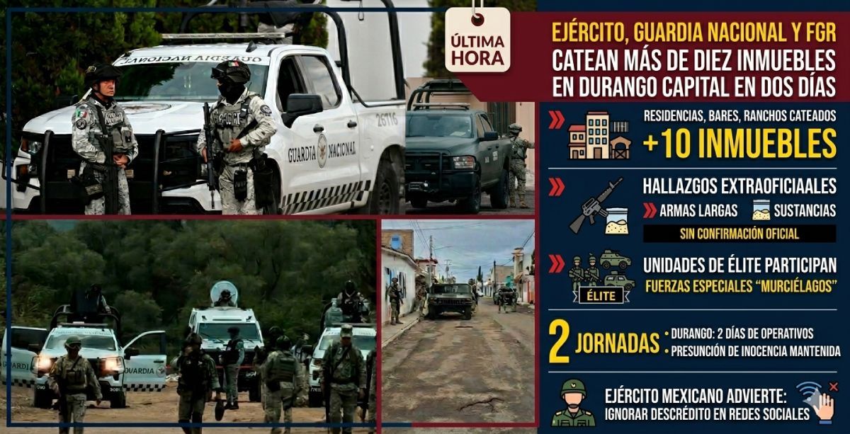 Ejército, Guardia Nacional y FGR catean más de diez inmuebles en Durango capital en dos días