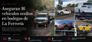 Aseguran 16 vehículos, dos con blindaje artesanal, en dos bodegas de Durango capital