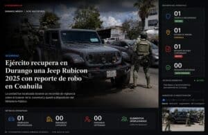 Ejército recupera en Durango una Jeep Rubicon 2025 con reporte de robo en Coahuila