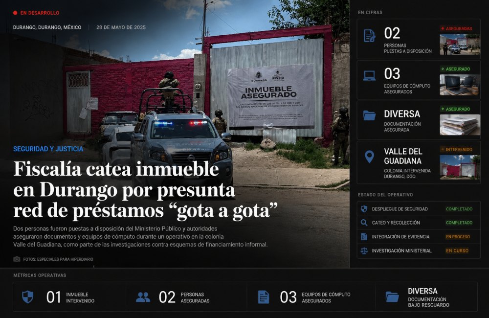 Operativo contra préstamos “gota a gota” moviliza a Fiscalía y Ejército en Durango
