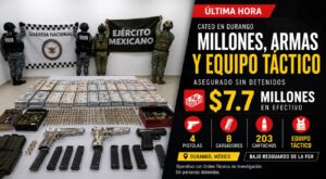 Pistolas con incrustaciones de oro y 7.7 millones de pesos: lo que dejó un cateo federal en Durango