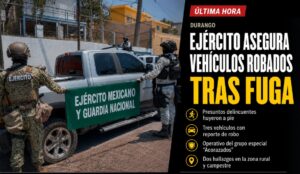 Sospechosos huyen y abandonan 5 autos robados ante el Ejército en Durango
