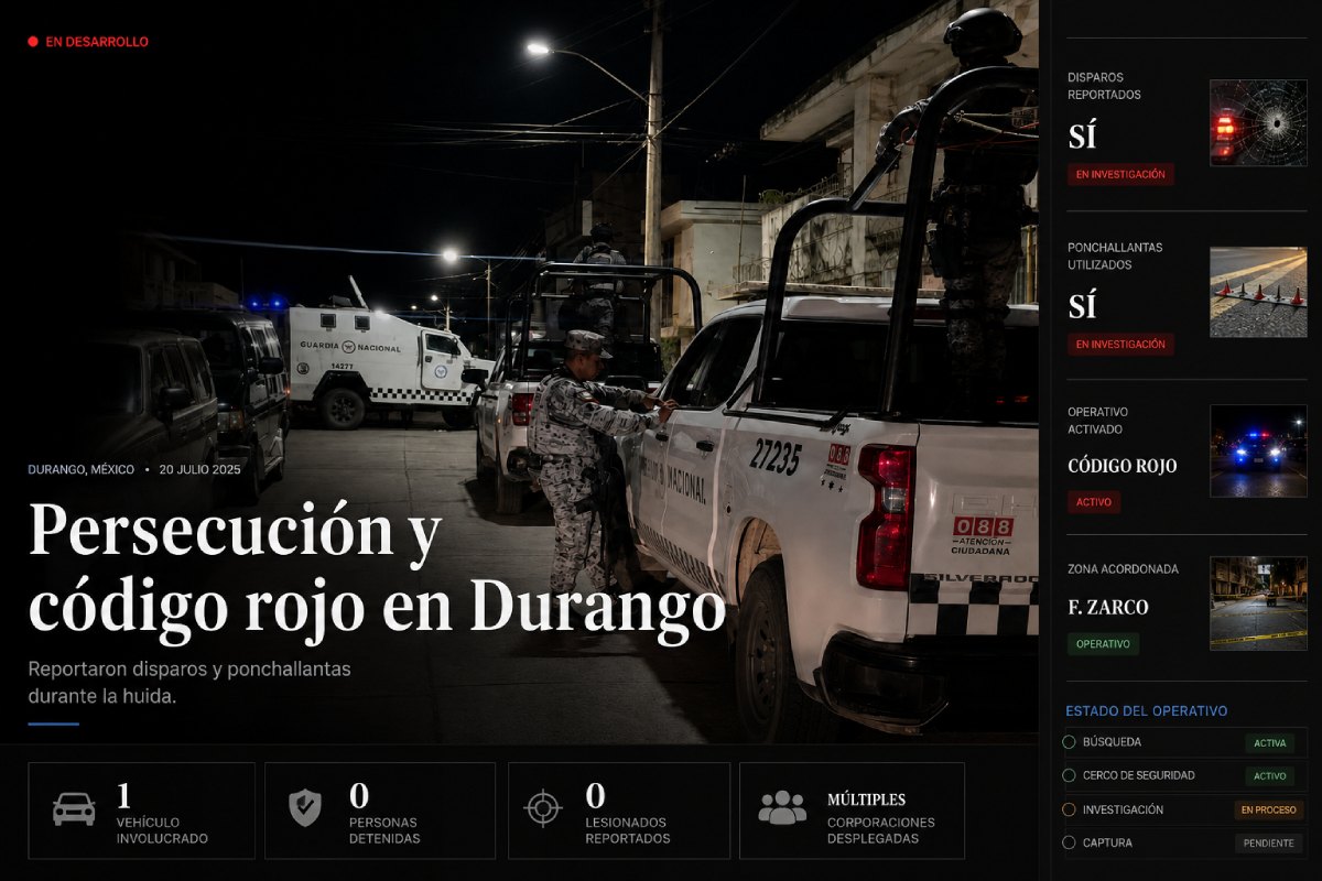 Persecución en Durango activa código rojo tras intento de revisión de la Guardia Nacional