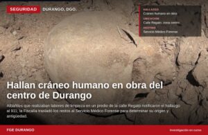 Un cráneo aflora entre los escombros de una obra en el Centro de Durango