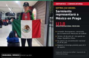 Lanzador duranguense Ángel Sebastián Sarmiento representará a México en la Copa Intercontinental U18 de Softbol