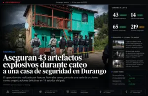 Defensa y GN aseguran 43 artefactos explosivos en Tamazula, Durango, durante cateo a una casa de seguridad