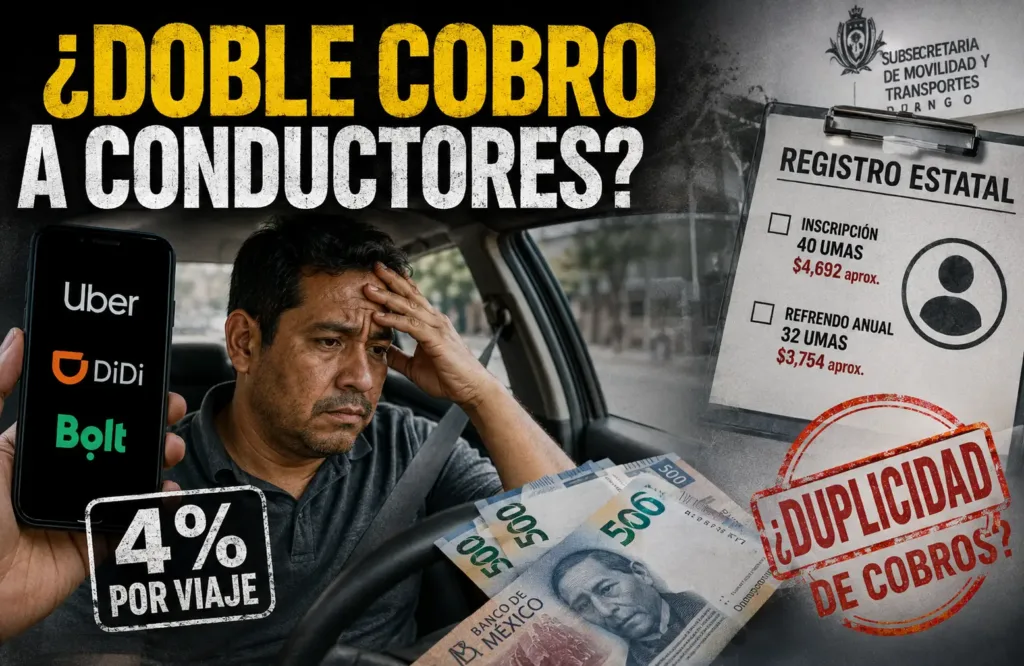 Doble cobro a choferes de plataformas en Durango ¿registro o recaudación