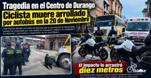 Arrastrado varios metros: muere un ciclista de 62 años atropellado por un autobús en el Centro de Durango