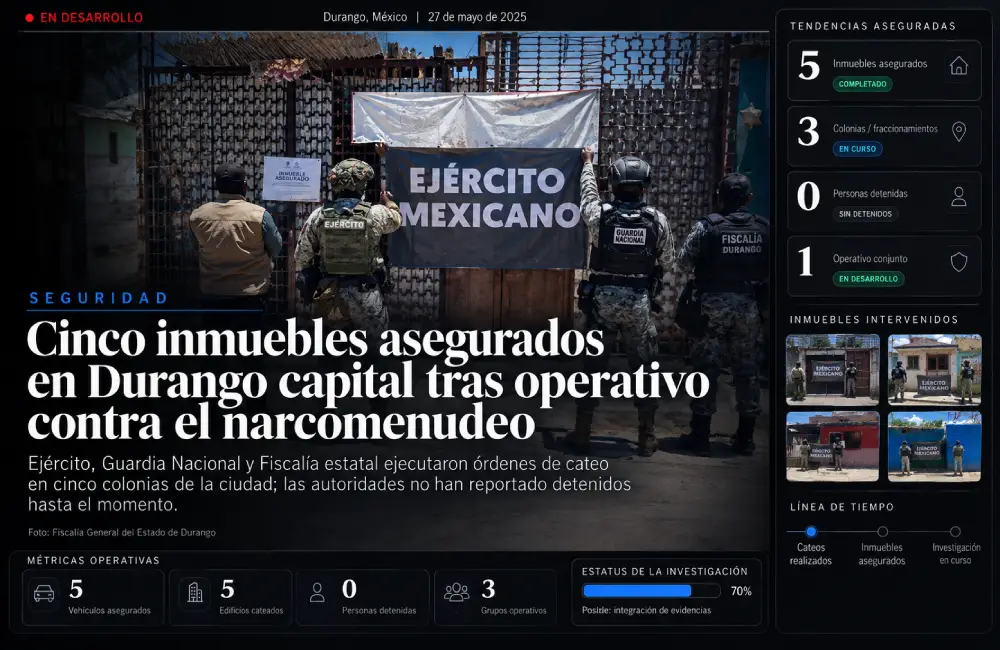 5 inmuebles asegurados en Durango capital tras operativo contra el narcomenudeo de la GN y Defensa