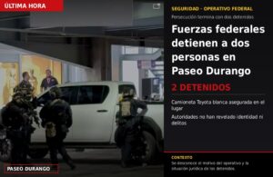 Persecución termina en Paseo Durango con dos detenidos y camioneta asegurada