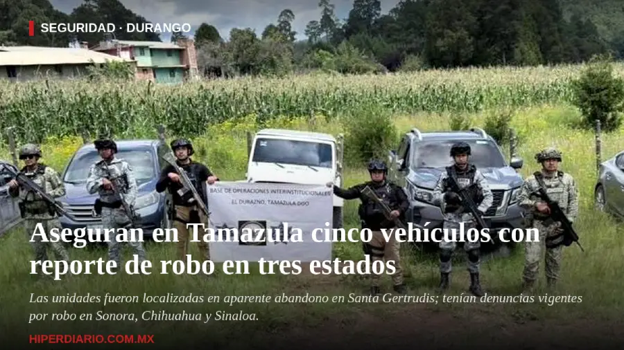 Hallan en la sierra de Tamazula 5 vehículos robados en tres estados del país
